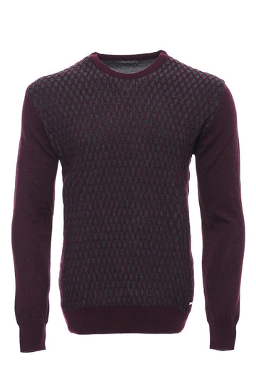 Burgundy Slim Fit Diamond Patterned Circle Neck Sweater – Wessi