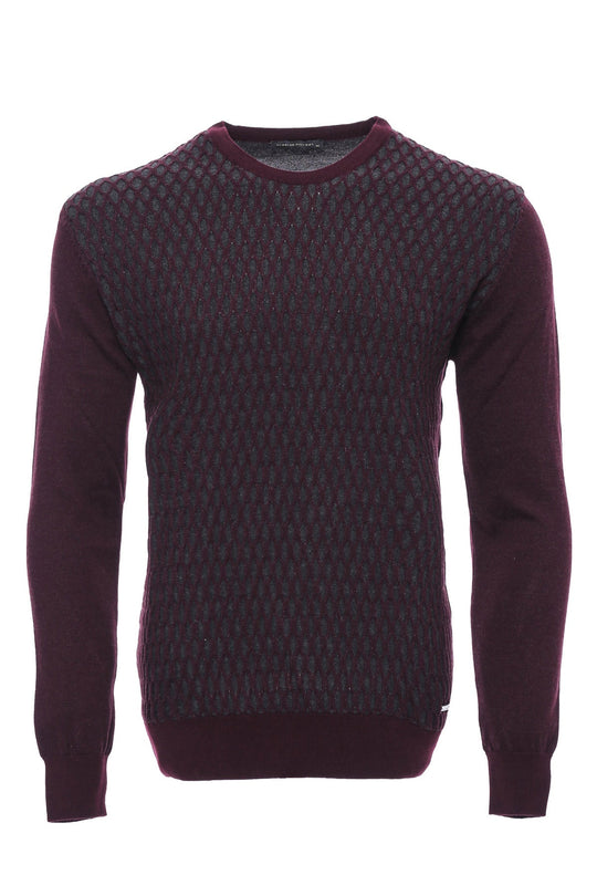 Burgundy Slim Fit Diamond Patterned Circle Neck Sweater – Wessi