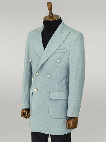 Indigo Blue Slim Fit Double Breasted Metal Button Wool-Rich Long Coat – Wessi
