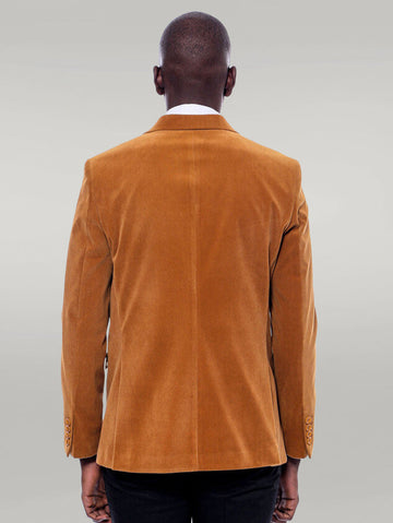 Men’s Mustard Yellow Velvet Slim Fit Wide Peak Lapel Blazer