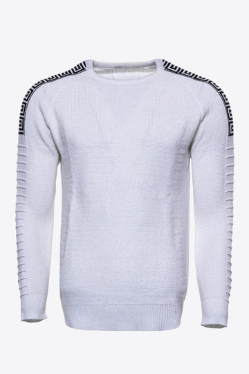 White Slim Fit Arm Patterned Crew Neck Knitwear – Wessi