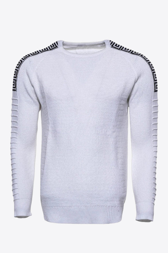 White Slim Fit Arm Patterned Crew Neck Knitwear – Wessi