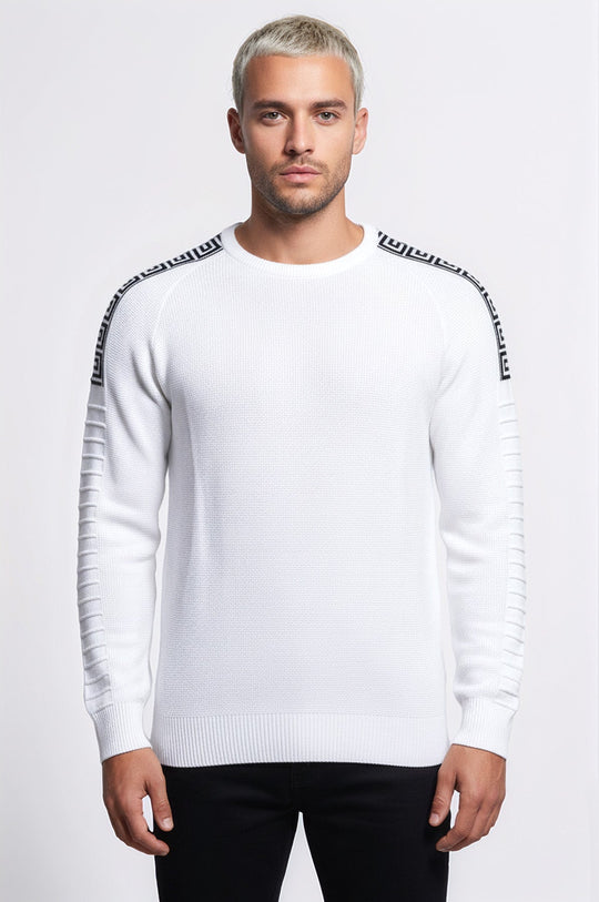 White Slim Fit Arm Patterned Crew Neck Knitwear – Wessi