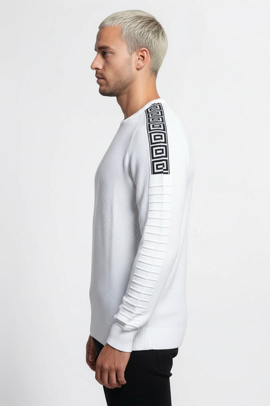 White Slim Fit Arm Patterned Crew Neck Knitwear – Wessi