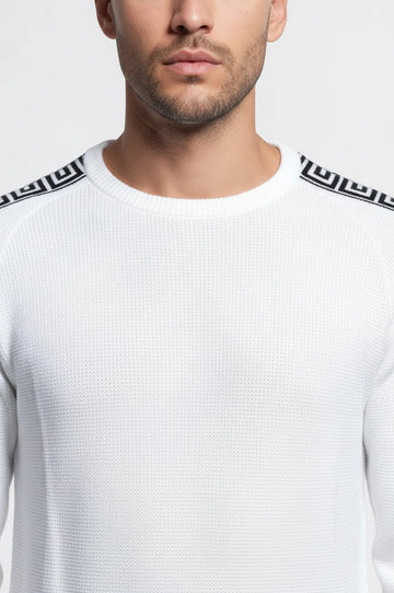 White Slim Fit Arm Patterned Crew Neck Knitwear – Wessi