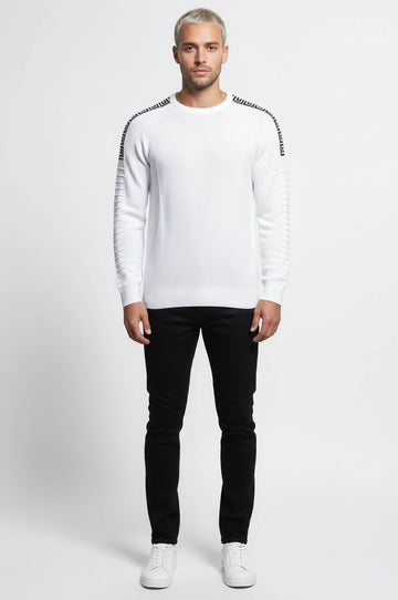 White Slim Fit Arm Patterned Crew Neck Knitwear – Wessi