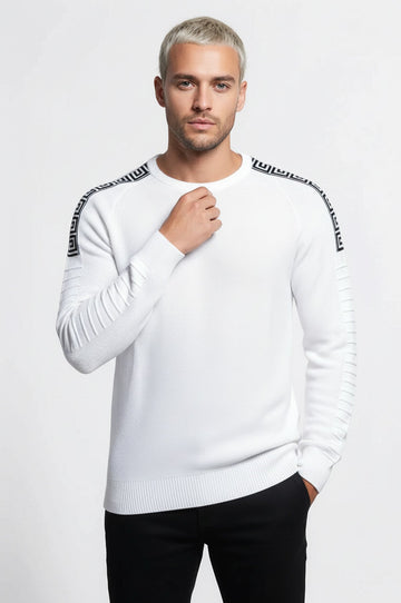 White Slim Fit Arm Patterned Crew Neck Knitwear – Wessi