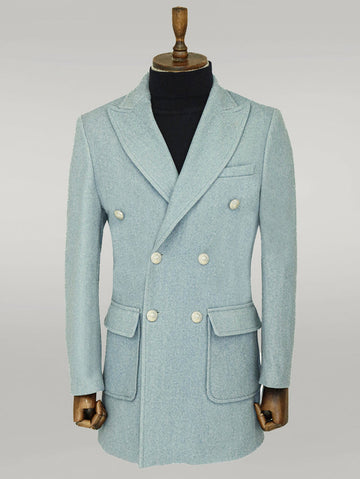 Indigo Blue Slim Fit Double Breasted Metal Button Wool-Rich Long Coat – Wessi