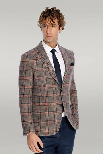 Men’s Royal Navy Windowpane Checked Slim Fit Single Breasted Smart-Casual Blazer