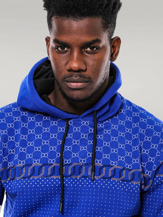 Indigo Blue Slim Fit Hooded Patterned Sweatshirt | Wessi