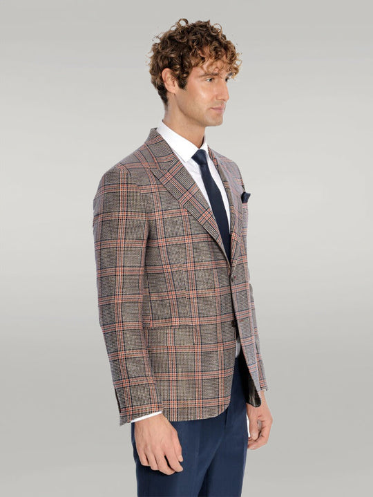 Men’s Royal Navy Windowpane Checked Slim Fit Single Breasted Smart-Casual Blazer