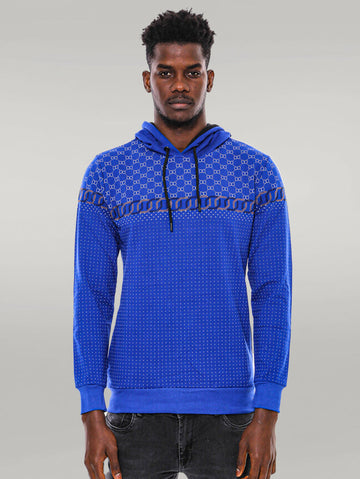 Indigo Blue Slim Fit Hooded Patterned Sweatshirt | Wessi