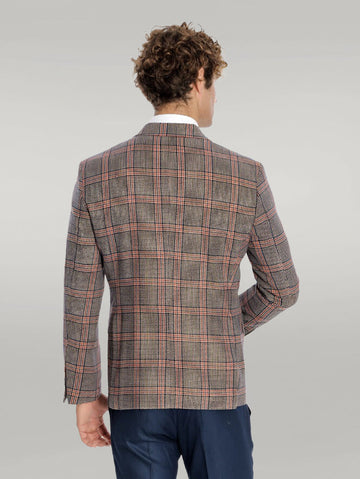 Men’s Royal Navy Windowpane Checked Slim Fit Single Breasted Smart-Casual Blazer