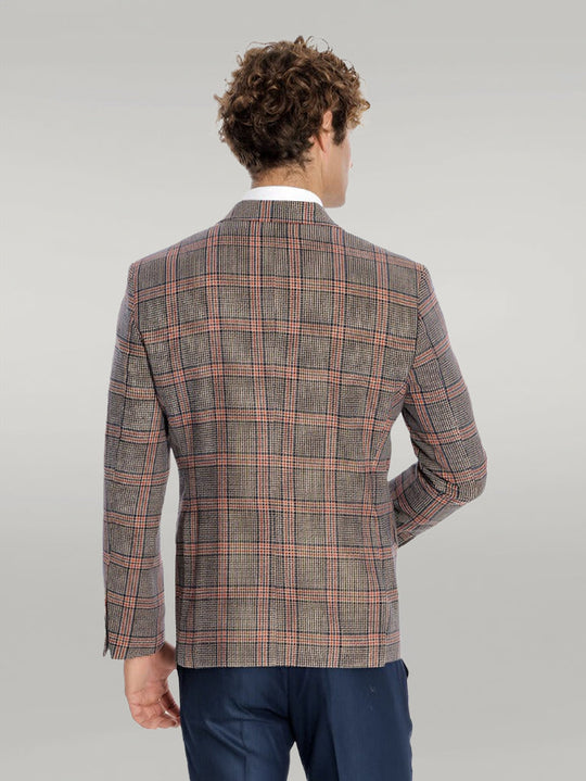 Men’s Royal Navy Windowpane Checked Slim Fit Single Breasted Smart-Casual Blazer