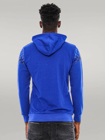 Indigo Blue Slim Fit Hooded Patterned Sweatshirt | Wessi