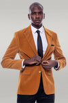 Men’s Mustard Yellow Velvet Slim Fit Wide Peak Lapel Blazer