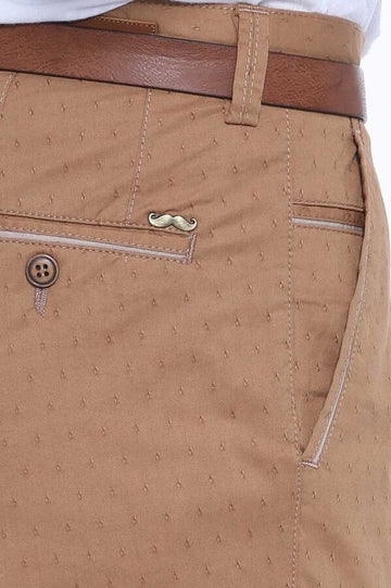 Tan Slim Fit Patterned Five-Pocket Cotton Trousers – Wessi