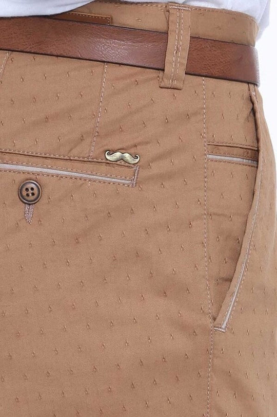 Tan Slim Fit Patterned Five-Pocket Cotton Trousers – Wessi