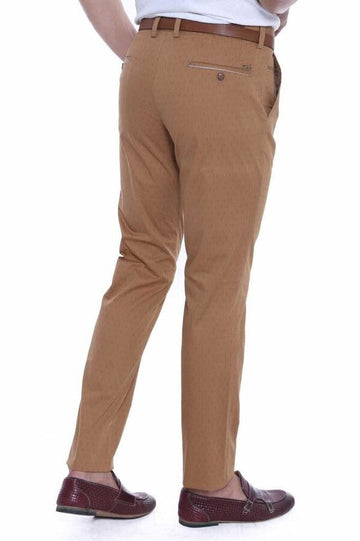 Tan Slim Fit Patterned Five-Pocket Cotton Trousers – Wessi