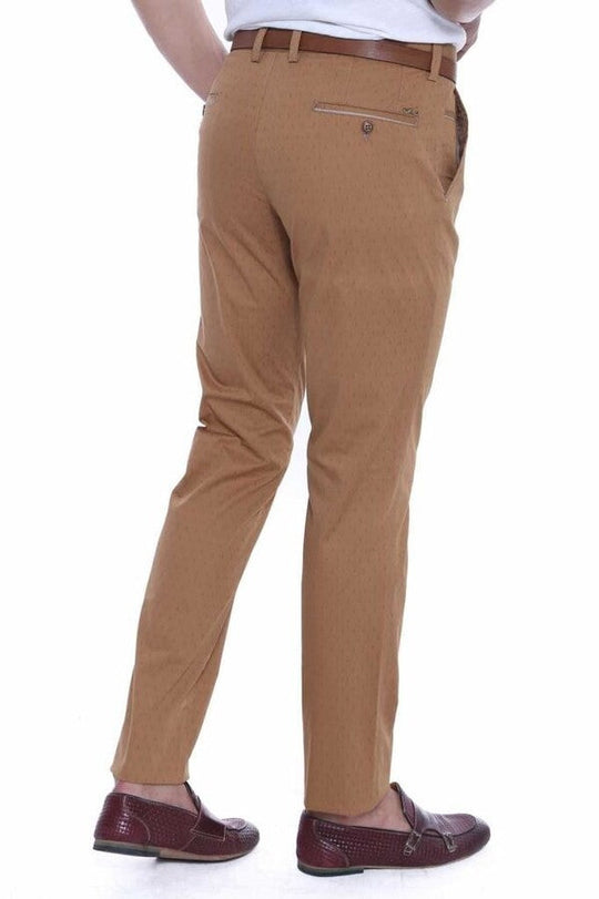 Tan Slim Fit Patterned Five-Pocket Cotton Trousers – Wessi