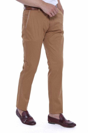 Tan Slim Fit Patterned Five-Pocket Cotton Trousers – Wessi