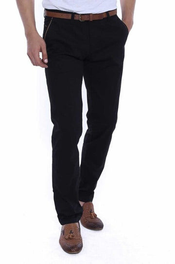 Black Slim Fit Patterned Five-Pocket Cotton Trousers – Wessi