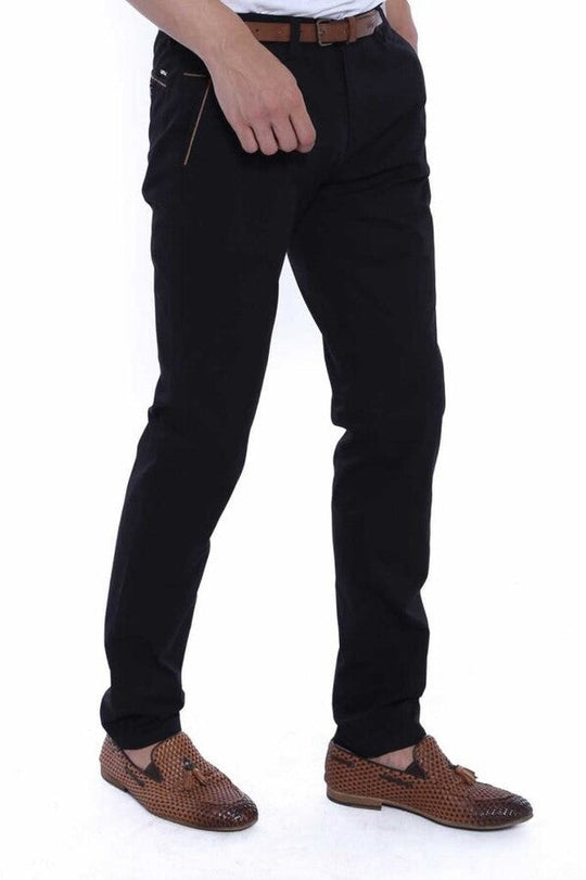 Black Slim Fit Patterned Five-Pocket Cotton Trousers – Wessi