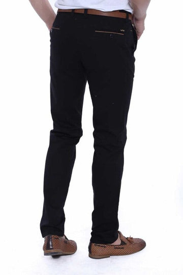 Black Slim Fit Patterned Five-Pocket Cotton Trousers – Wessi