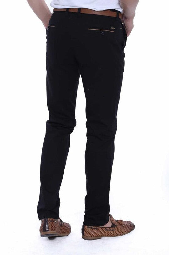 Black Slim Fit Patterned Five-Pocket Cotton Trousers – Wessi
