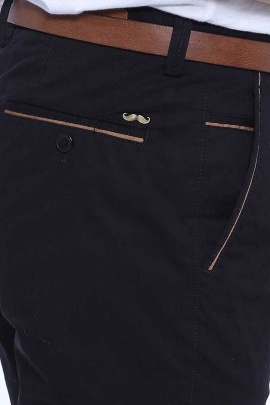 Black Slim Fit Patterned Five-Pocket Cotton Trousers – Wessi