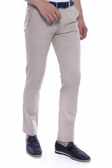 Beige Slim Fit Patterned Five-Pocket Cotton Trousers – Wessi
