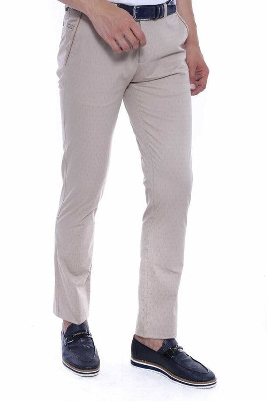 Beige Slim Fit Patterned Five-Pocket Cotton Trousers – Wessi