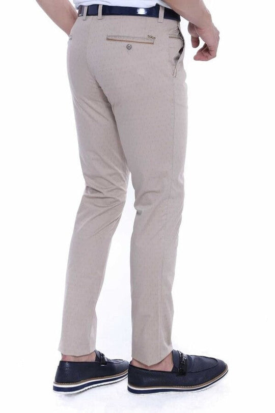 Beige Slim Fit Patterned Five-Pocket Cotton Trousers – Wessi