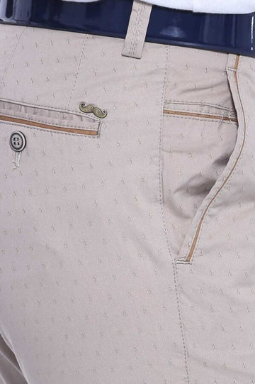 Beige Slim Fit Patterned Five-Pocket Cotton Trousers – Wessi