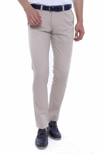Beige Slim Fit Patterned Five-Pocket Cotton Trousers – Wessi