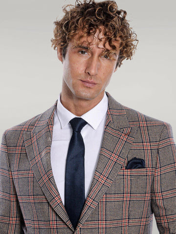 Men’s Royal Navy Windowpane Checked Slim Fit Single Breasted Smart-Casual Blazer