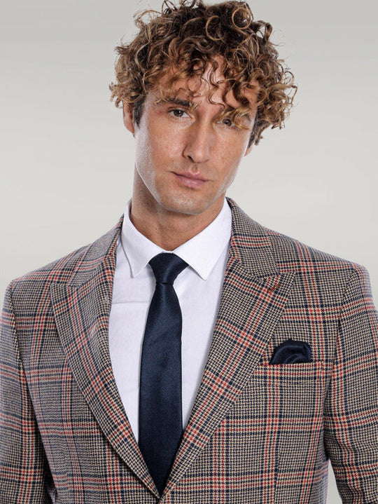 Men’s Royal Navy Windowpane Checked Slim Fit Single Breasted Smart-Casual Blazer