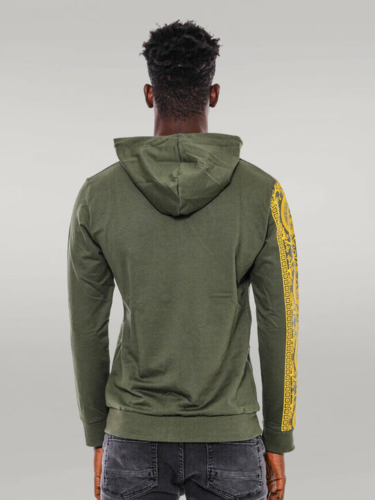Dark Green Slim Fit Patterned Zip-Up Hoodie | Wessi