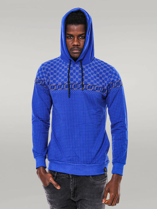 Indigo Blue Slim Fit Hooded Patterned Sweatshirt | Wessi
