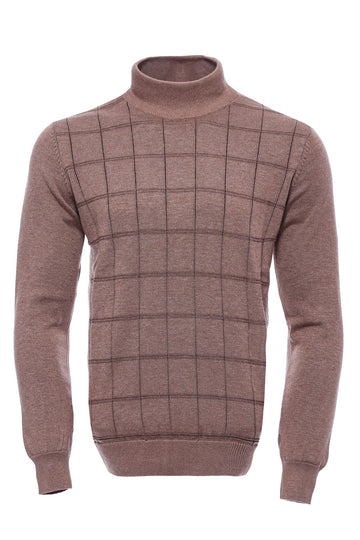 Beige Slim Fit Plaid Half Turtleneck Sweater – Wessi