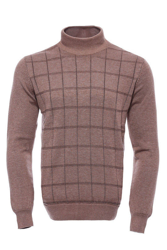 Beige Slim Fit Plaid Half Turtleneck Sweater – Wessi