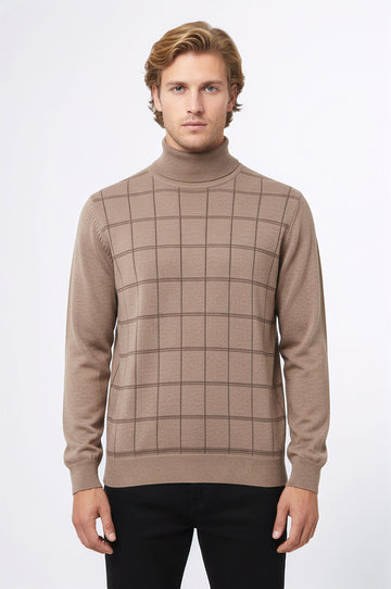 Beige Slim Fit Plaid Half Turtleneck Sweater – Wessi