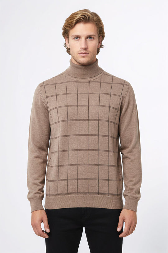 Beige Slim Fit Plaid Half Turtleneck Sweater – Wessi