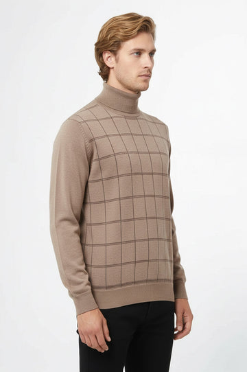 Beige Slim Fit Plaid Half Turtleneck Sweater – Wessi
