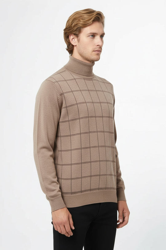 Beige Slim Fit Plaid Half Turtleneck Sweater – Wessi