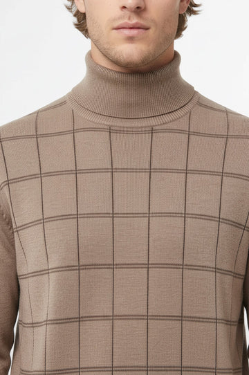 Beige Slim Fit Plaid Half Turtleneck Sweater – Wessi