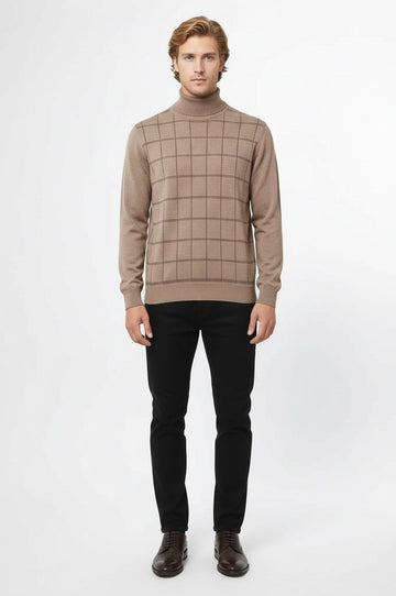 Beige Slim Fit Plaid Half Turtleneck Sweater – Wessi