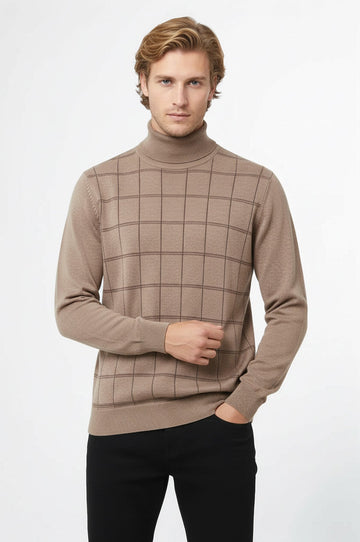 Beige Slim Fit Plaid Half Turtleneck Sweater – Wessi