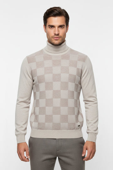 Cream Slim Fit Plaid Half Turtleneck Sweater – Wessi