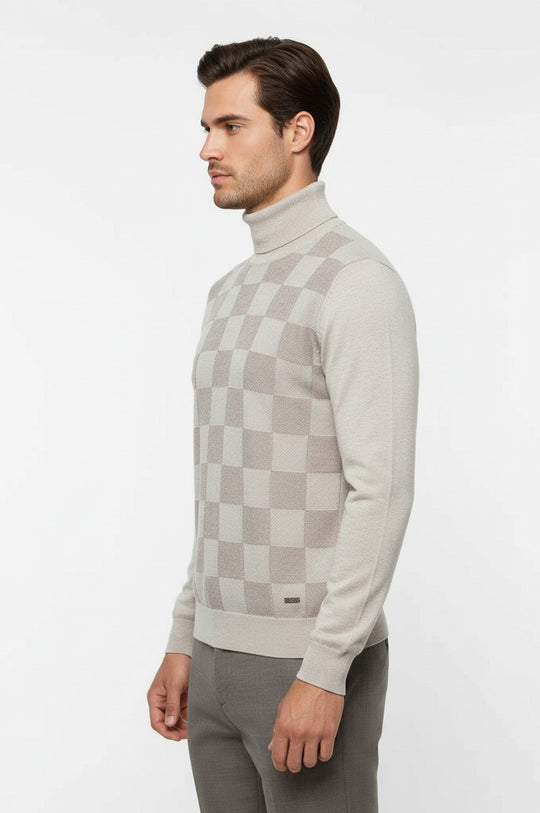 Cream Slim Fit Plaid Half Turtleneck Sweater – Wessi